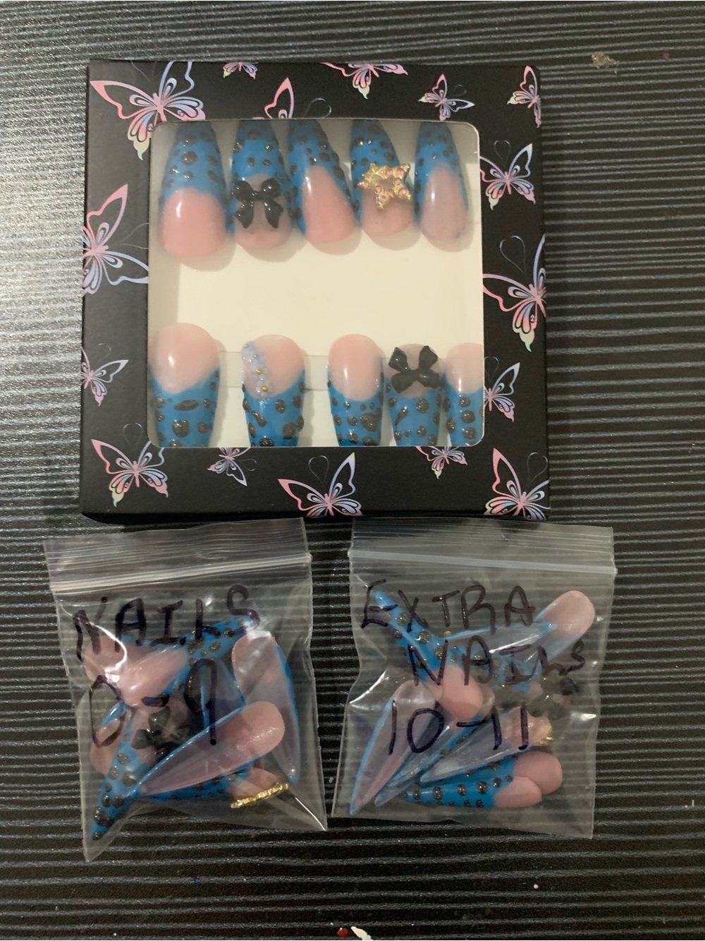 Blue & Pink  Rhinestone Press-On Nails - Picture 12 of 16